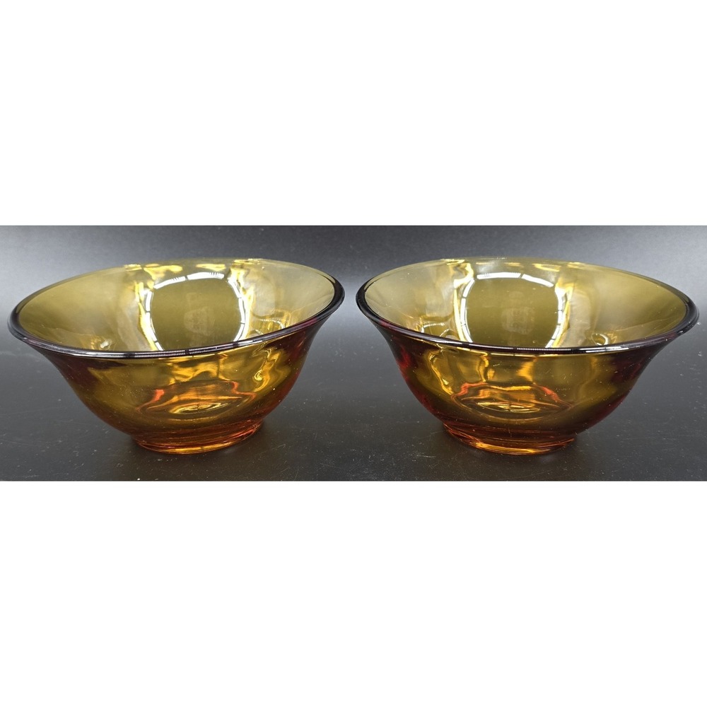 Set 2 of Vtg Duralex Lys Glass Amber Tempered Glass‎ Bowls Round Salad/Dessert